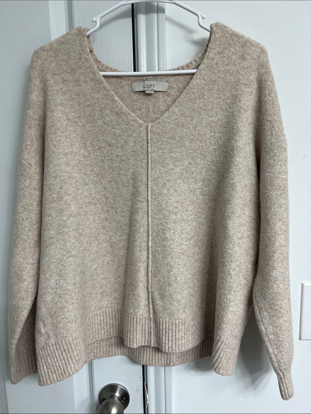 LOFT Beige V-Neck Knit Sweater